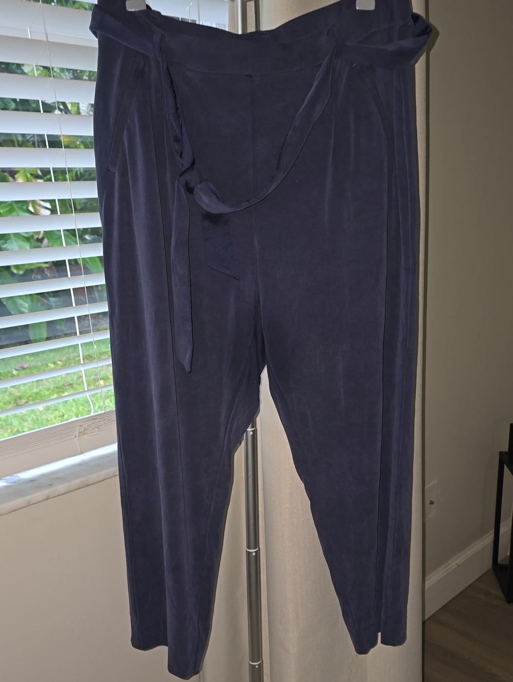 New York & Company Navy Paperbag Waist Tie Pants